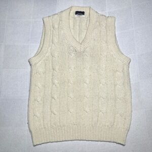Vintage Mark Shale Sweater Vest Mens Small Cable Knit 100% Shetland Wool Cream